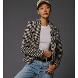 Dolan Anthropologie Coco Double Breasted Houndstooth Black White Blazer Jacket M